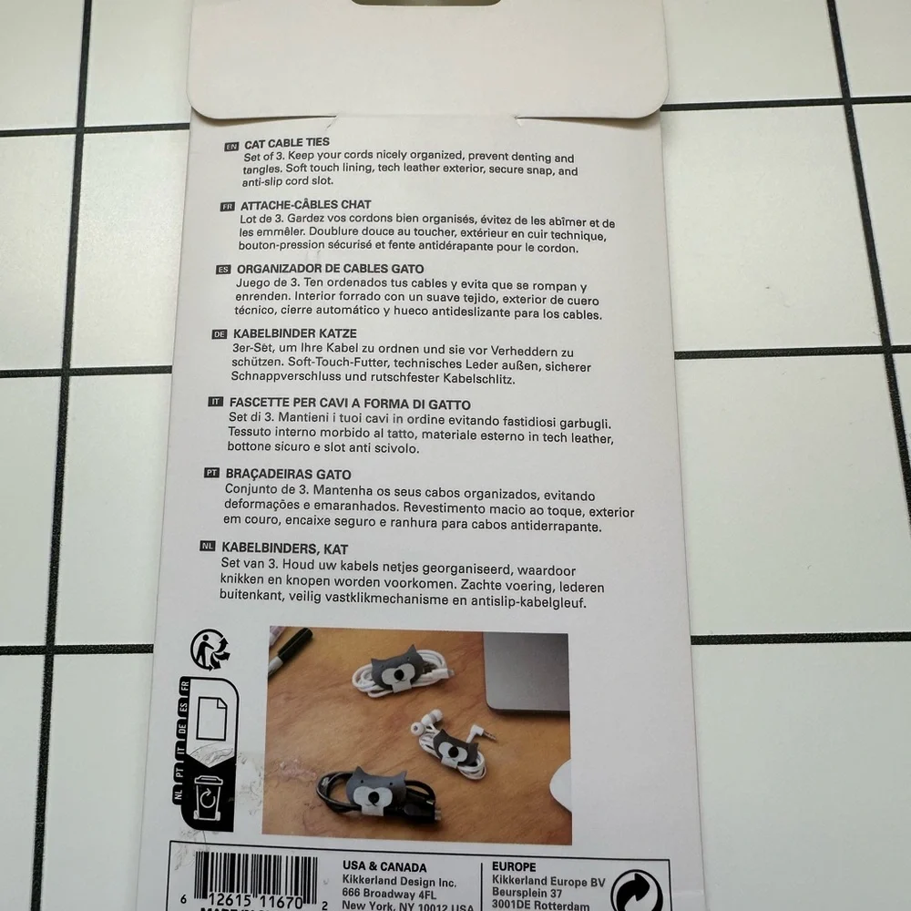 Kikkerland Black & White Cat Cable Ties - Set of 3